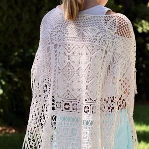 Cream Fringe Poncho